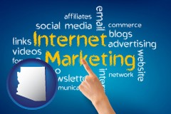 arizona map icon and internet marketing phrases