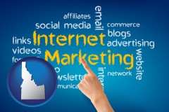 idaho map icon and internet marketing phrases
